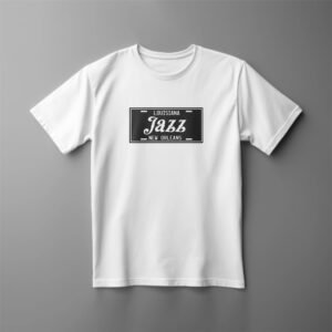 White T-shirt with Louisiana Jazz New Orleans design.