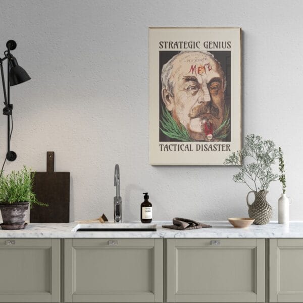 Vintage satirical art print by Achille Belloguet, featuring a surreal phrenology-inspired caricature. Available framed or unframed, this historical political satire artwork is a unique conversation starter for home decor, office spaces, and collectors. Perfect for art lovers, history buffs, and fans of dark humor and thought-provoking wall decor.