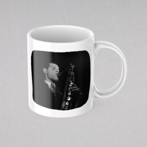 White mug with saxophone Tex Beneke photo