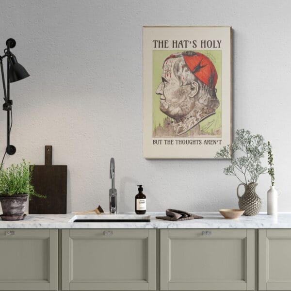 Vintage satirical art print by Achille Belloguet, featuring a surreal phrenology-inspired caricature. Available framed or unframed, this historical political satire artwork is a unique conversation starter for home decor, office spaces, and collectors. Perfect for art lovers, history buffs, and fans of dark humor and thought-provoking wall decor.