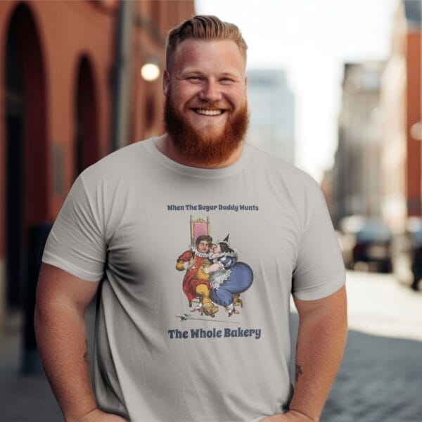 Hilarious historical humor T-shirt, vintage William Heath artwork, funny sugar daddy meme, unisex fit, ice grey cotton tee.