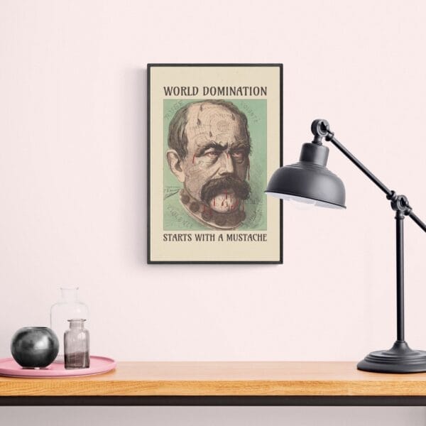 Vintage satirical art print by Achille Belloguet, featuring a surreal phrenology-inspired caricature. Available framed or unframed, this historical political satire artwork is a unique conversation starter for home decor, office spaces, and collectors. Perfect for art lovers, history buffs, and fans of dark humor and thought-provoking wall decor.