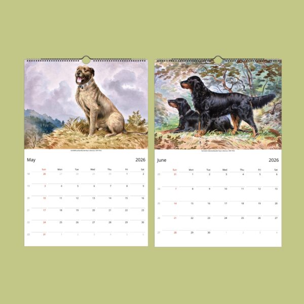 2026 dog calendar pages for May and June.