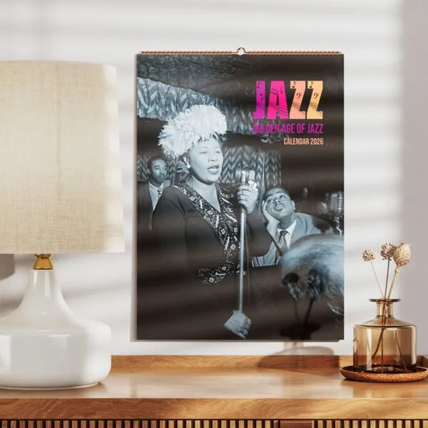 Jazz singer poster on wall, 2026 calendar.