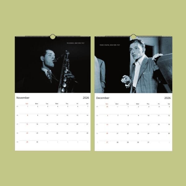 2026 calendar with vintage musicians photos