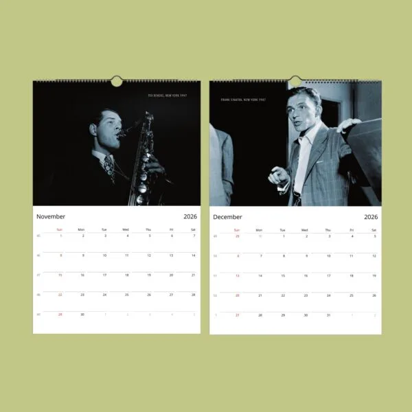 2026 calendar with vintage musicians photos