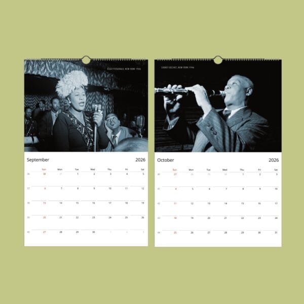 2026 jazz calendar featuring musicians.
