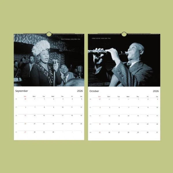 2026 jazz calendar featuring musicians.