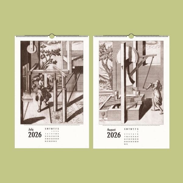 July-August 2026 calendar with classical art illustrations.