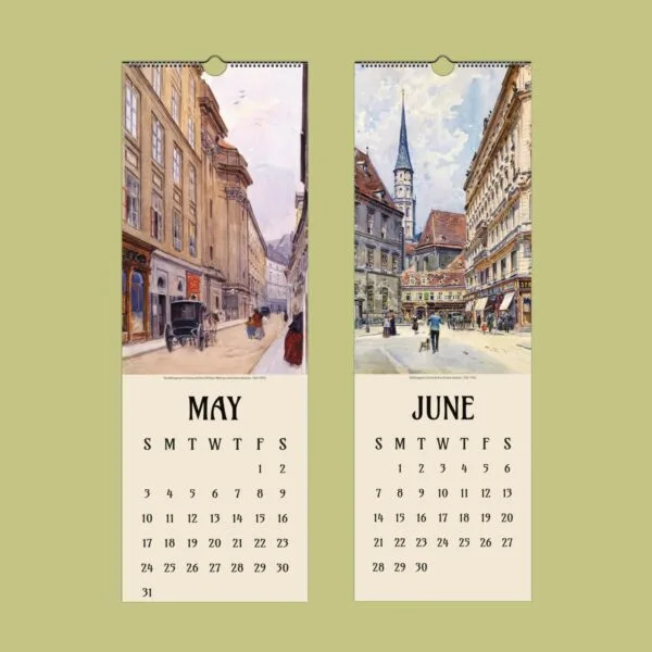 Vintage May and June calendar illustrations.