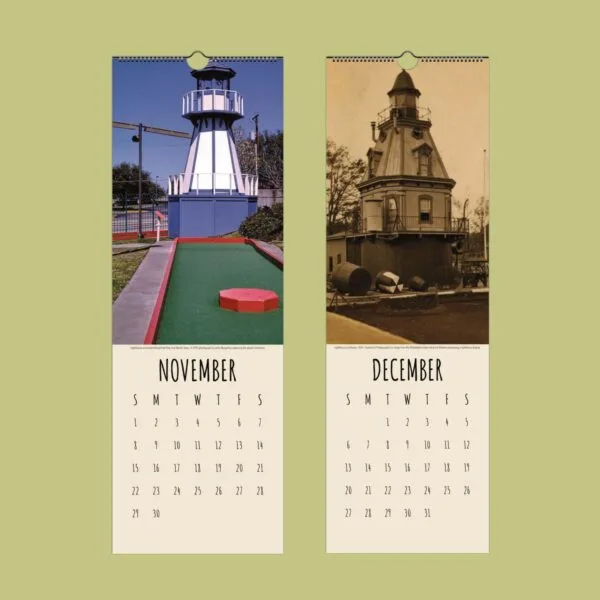 Calendar showcasing November and December with lighthouses.