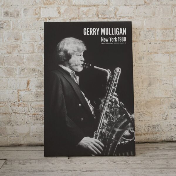 Black and white poster of Gerry Mulligan, 1980.