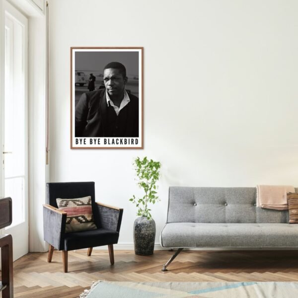 Modern living room with John Coltrane poster.