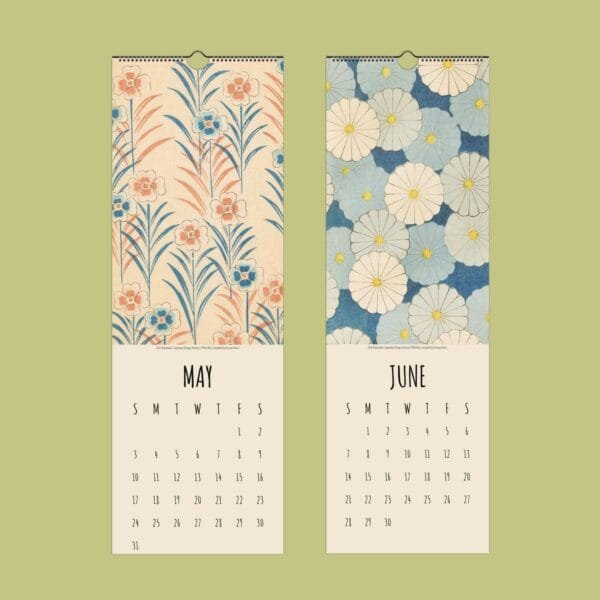 Floral calendar pages for May and June.