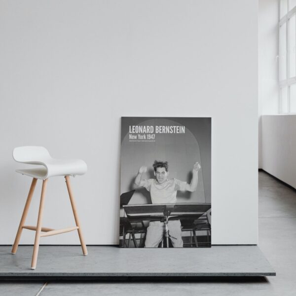 Chair and vintage photo of Leonard Bernstein 1947.