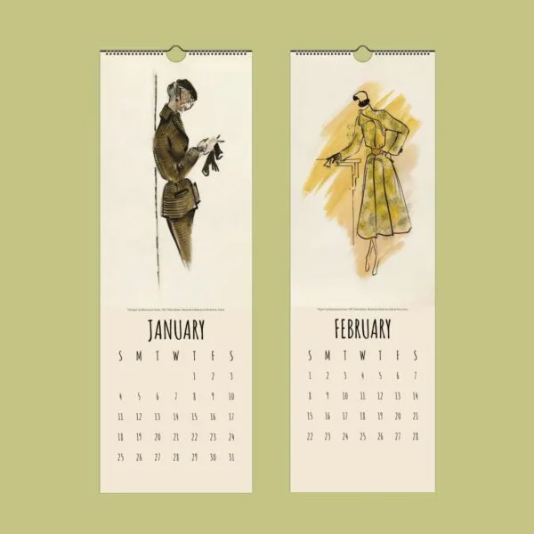 Vintage fashion illustrations for January and February calendar.