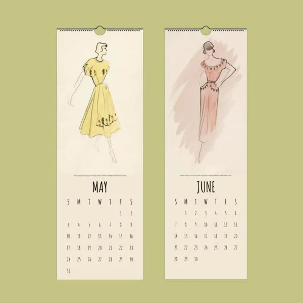 Fashion sketches for May and June calendar pages.