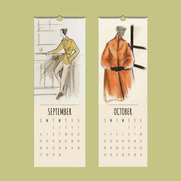 Fashion illustration calendar pages for September and October.