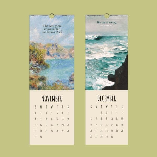 November and December calendar with nature illustrations.