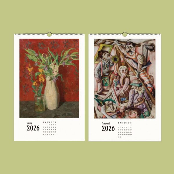 2026 calendar, paintings for July, August months.