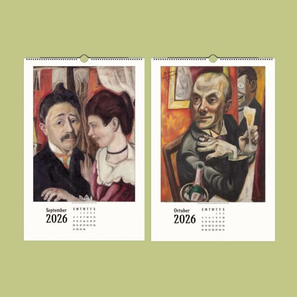 Calendar pages with two expressive paintings, 2026.