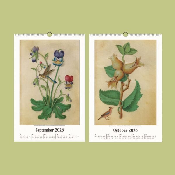 Vintage floral calendar art for September and October 2026.