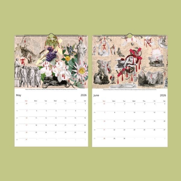 Artistic calendar pages for May and June 2026.