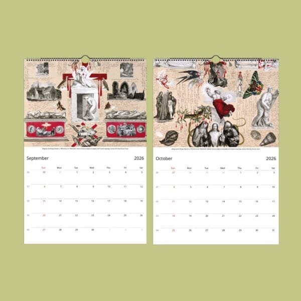 Artistic 2026 calendar pages for September and October.