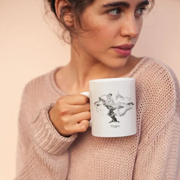 Woman holding a mug with art illustration