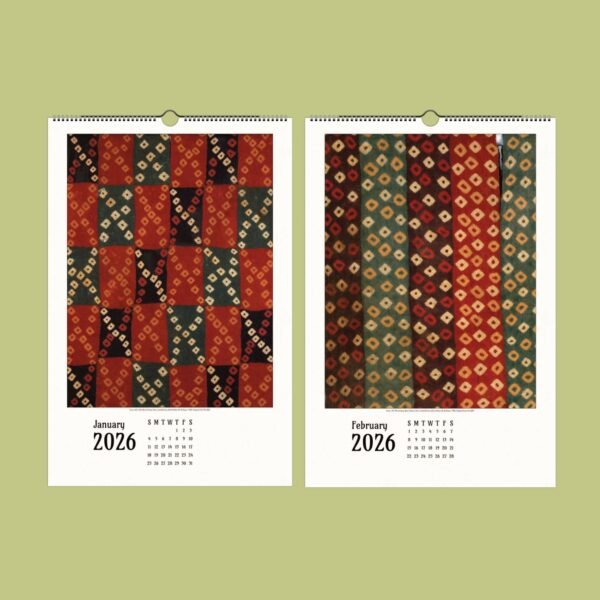 2026 fabric pattern calendar for January and February