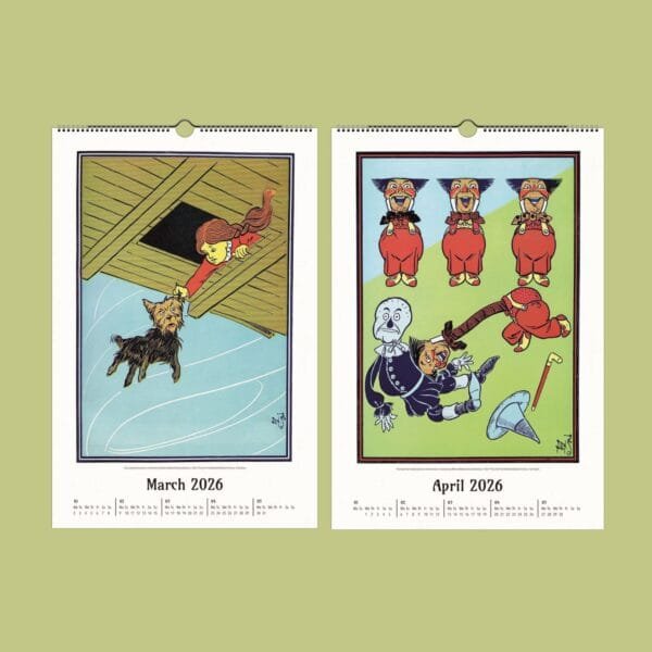 March April 2026 vintage illustrated calendar pages