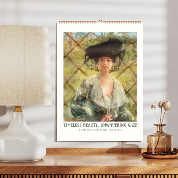 Art poster on wall beside a lamp