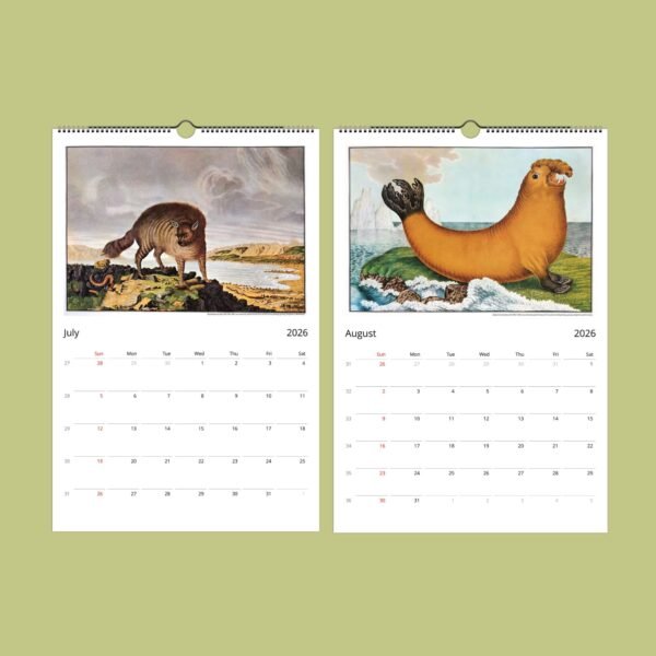 2026 calendar with surreal animal illustrations.