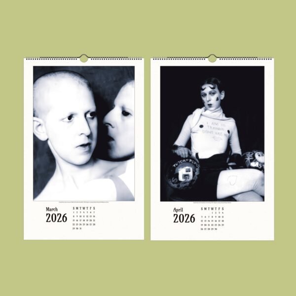 Artistic black and white calendar pages, March April 2026.