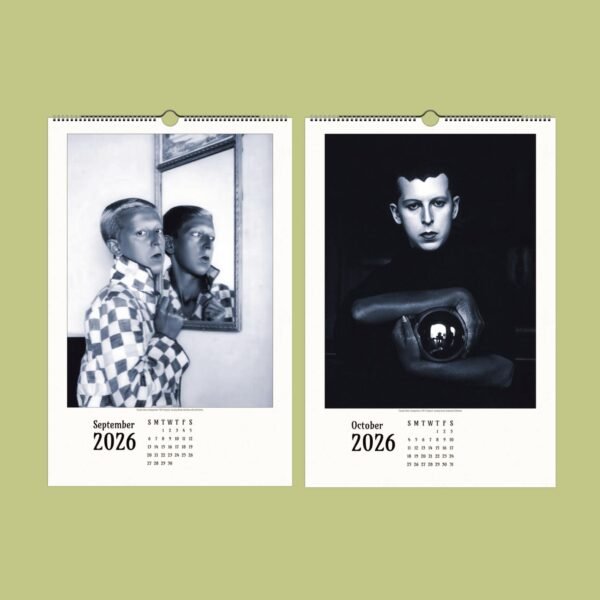2026 calendar with artistic black-and-white portraits.