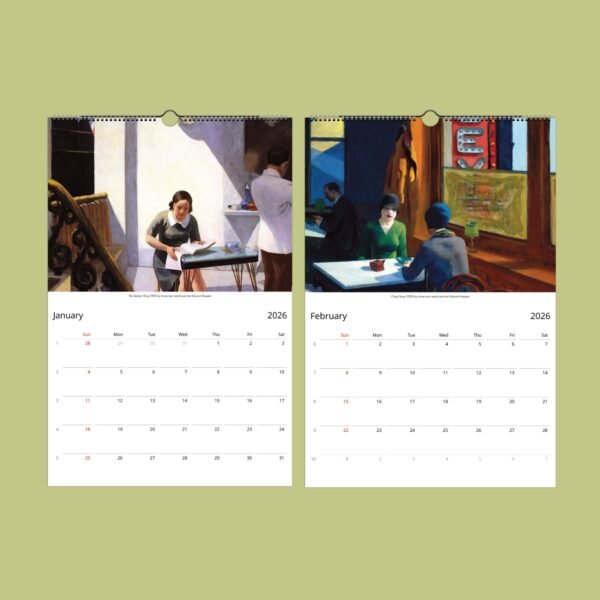 2026 calendar with Edward Hopper paintings.