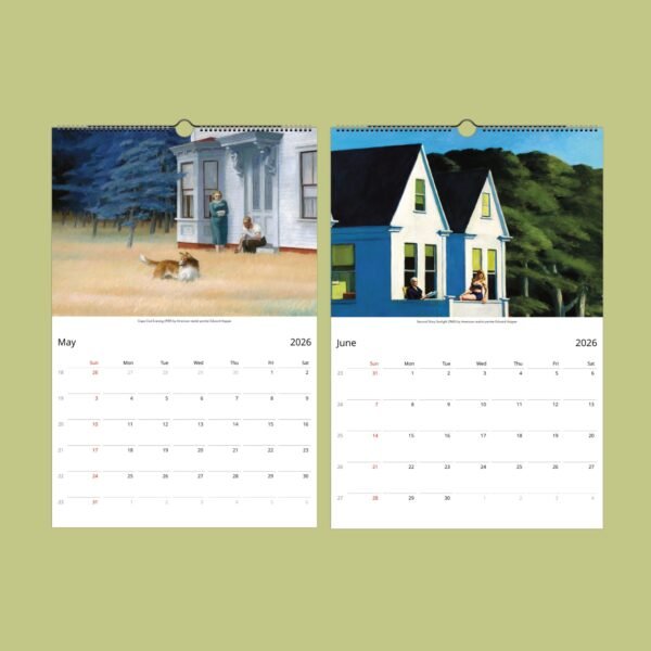 Calendar pages with paintings by Edward Hopper.
