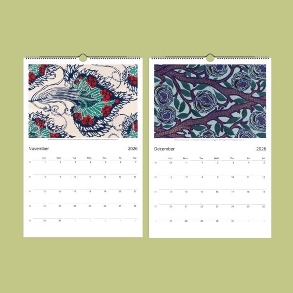 November and December 2026 floral calendar pages.
