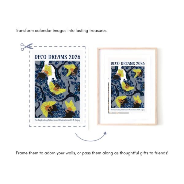 Deco Dreams 2026 calendar and framed print.