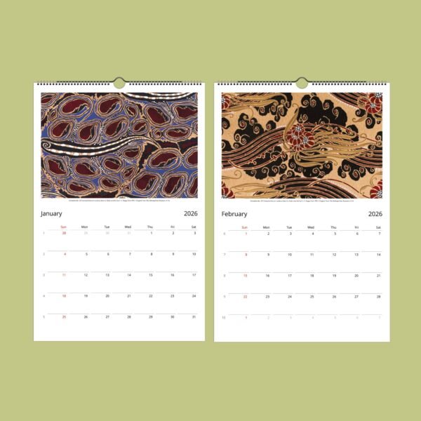 2026 calendar with artistic abstract designs, January-February.