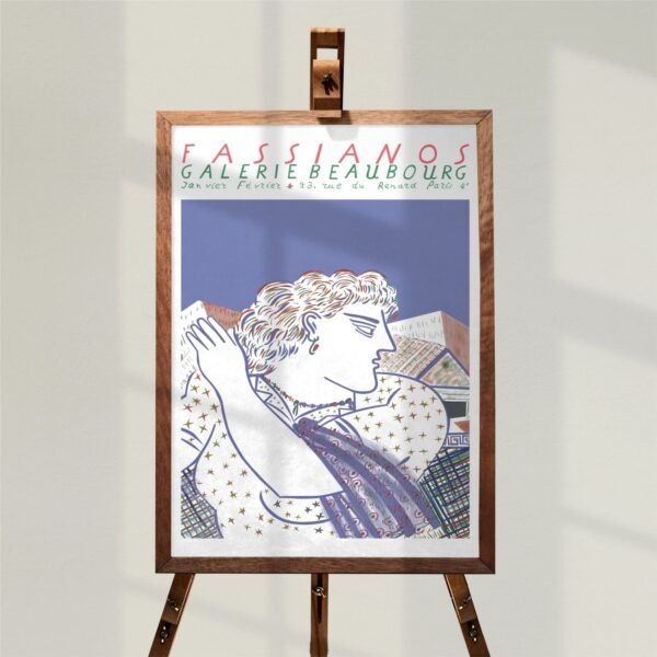 Fassianos art poster in gallery frame on easel.
