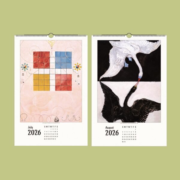 Colorful abstract calendar pages for July and August 2026.
