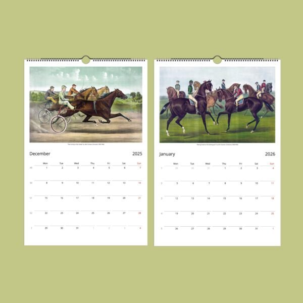 Horse racing calendar pages for December 2025, January 2026.