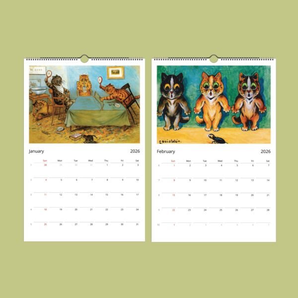 2026 calendar with whimsical cat illustrations.
