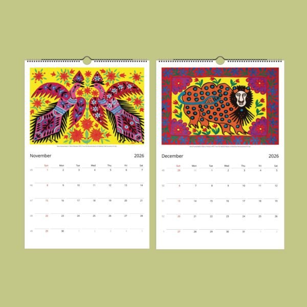 Colorful 2026 calendar pages for November and December.