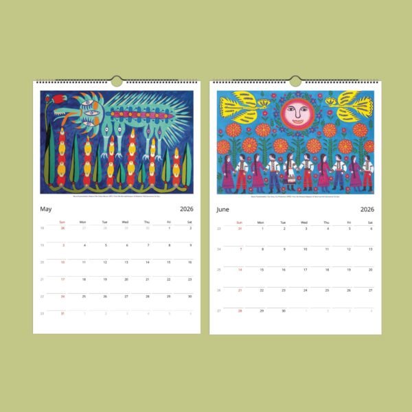 2026 calendar with vibrant May and June art.