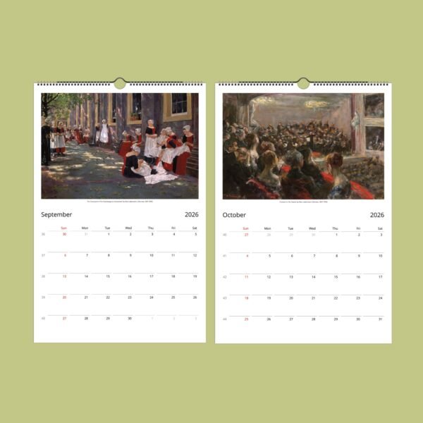 2026 calendar with classic art for September, October.