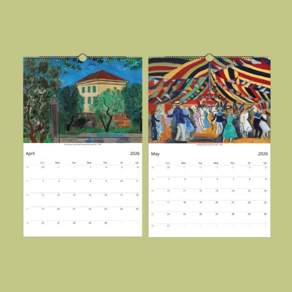 Colorful 2026 calendar with art for April, May.