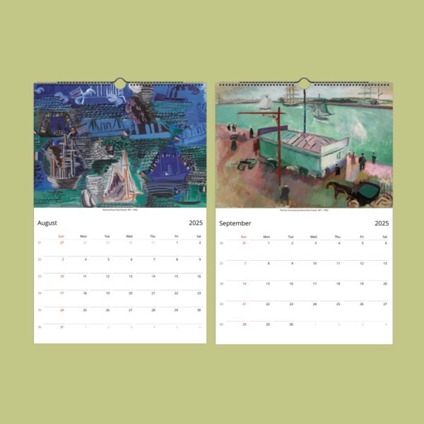2025 August September calendar with paintings.