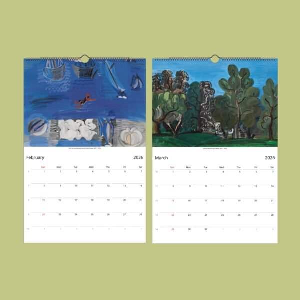 Artistic calendar pages for February and March 2026.